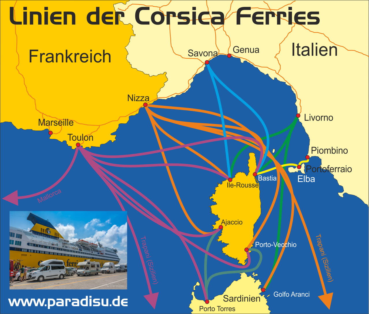 Karte Fähre Korsika Corsica Feries