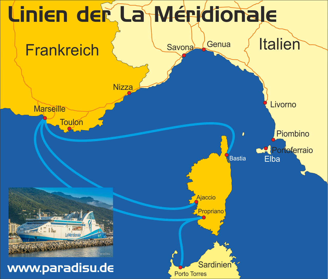 Karte Fähre Korsika La Meridionale