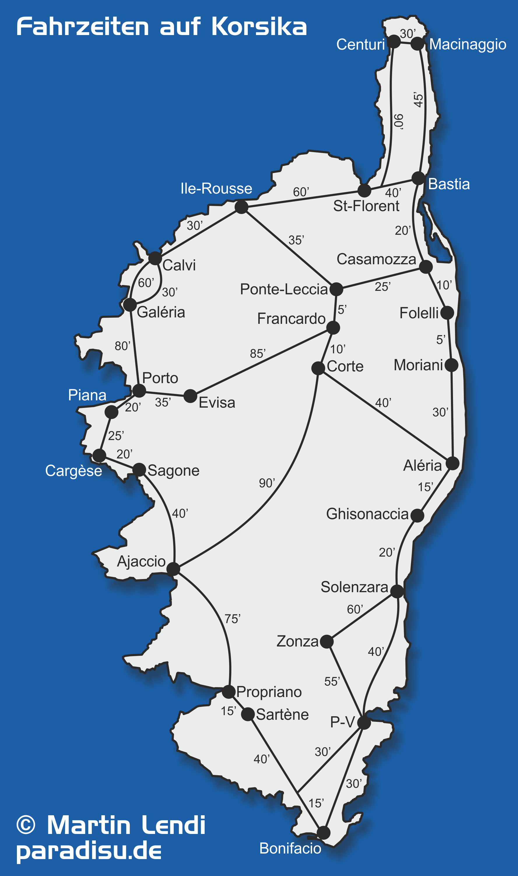 Karte Korsika Fahrzeiten