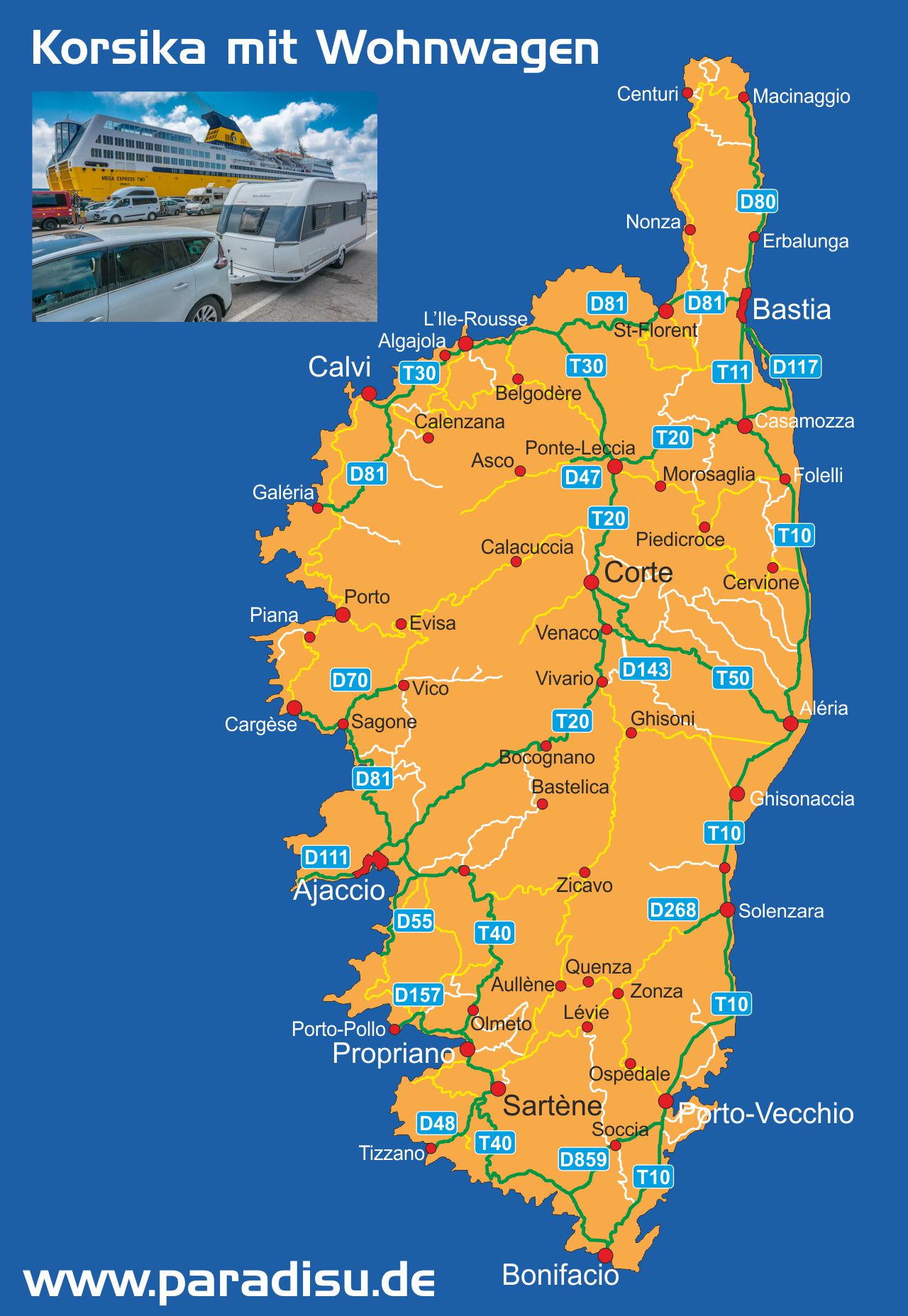 Korsika mit Wohnwagen Karte
