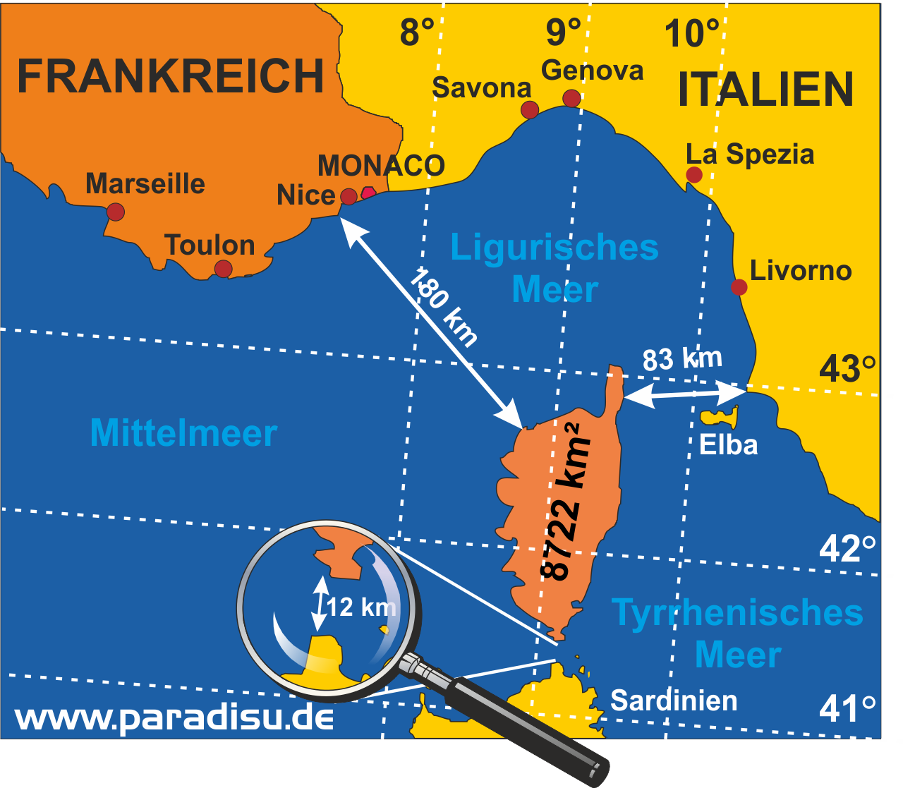 Lage der Insel Korsika